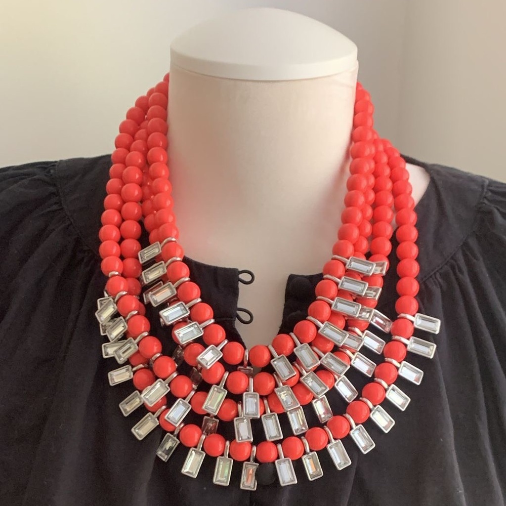 Banana Republic Elegant Red Beaded Necklace with Silver Accents